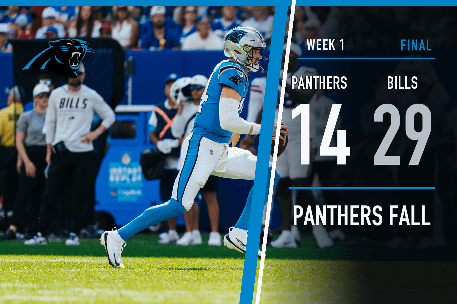 Panthers quarterback Kyle Trask throws against Buffalo during 2026 preseason Week 1, with the final score: Buffalo 29, Carolina 14.