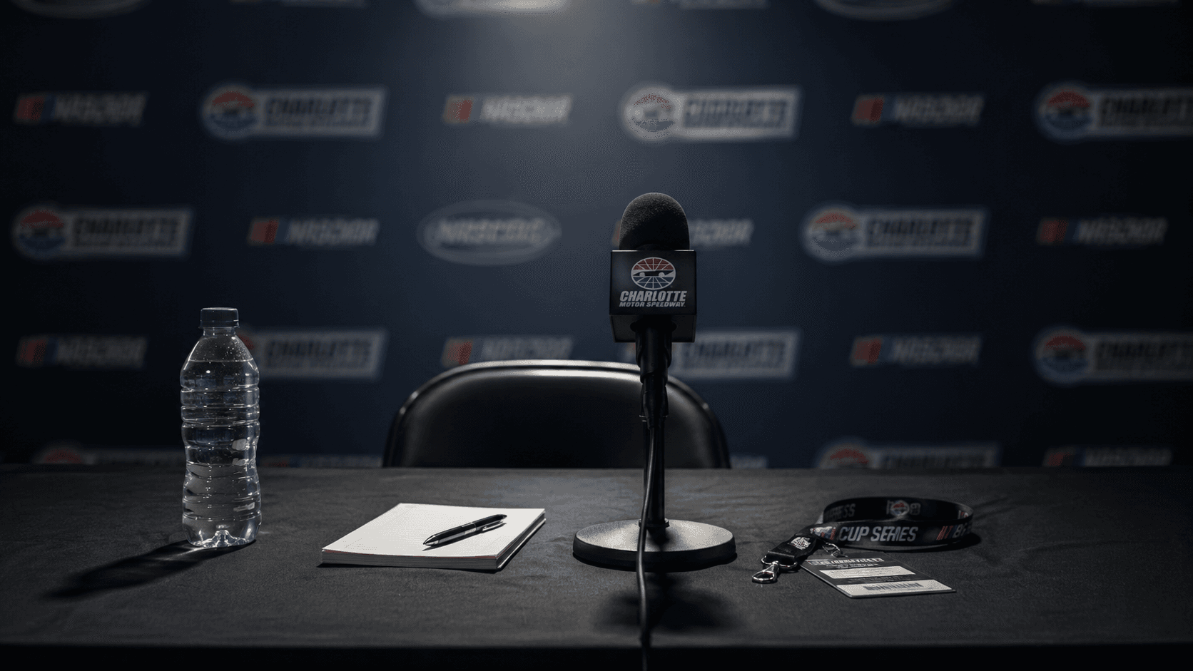 NASCAR CEO Steve O'Donnell speaking at Charlotte Motor Speedway