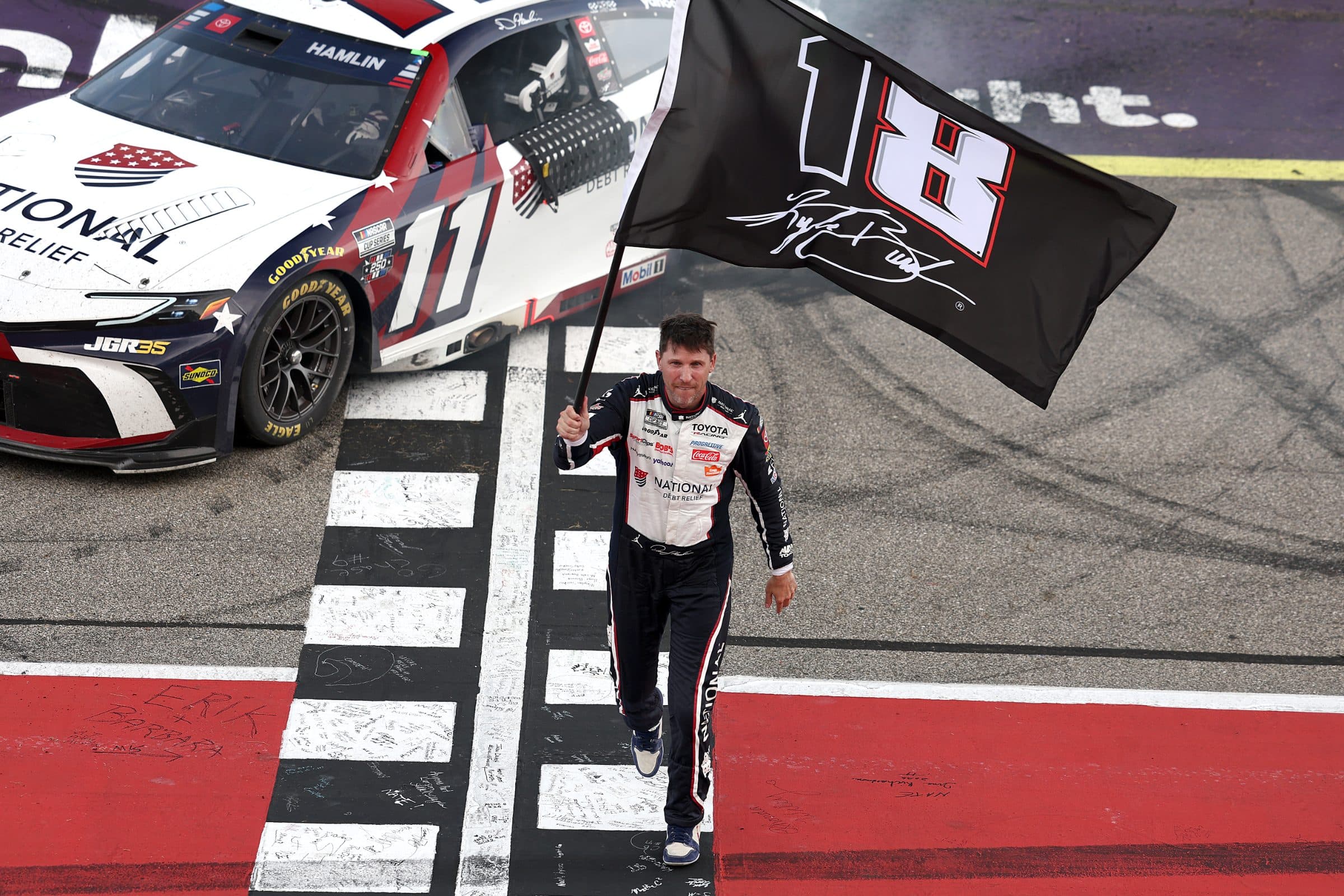 NASCAR Cup Series cars race at Michigan International Speedway during the FireKeepers Casino 400.